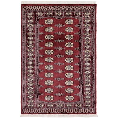 Southwestern Bokhara Adalyn Maroon Gray Hand Knotted Rug - 3'0'' x 5'0''