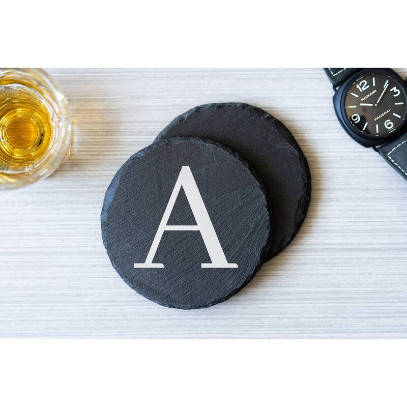 Personalized Letter Round Slate Coaster - 1 piece