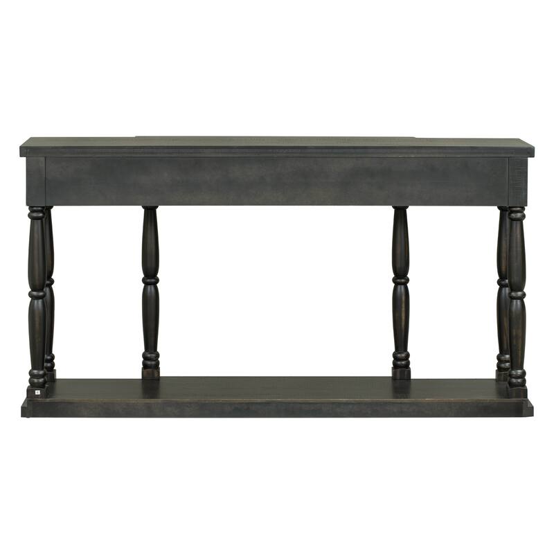 Retro Wood Console Table with Storage Drawers and Shelf - 13.30 x 63.00 x 31.00