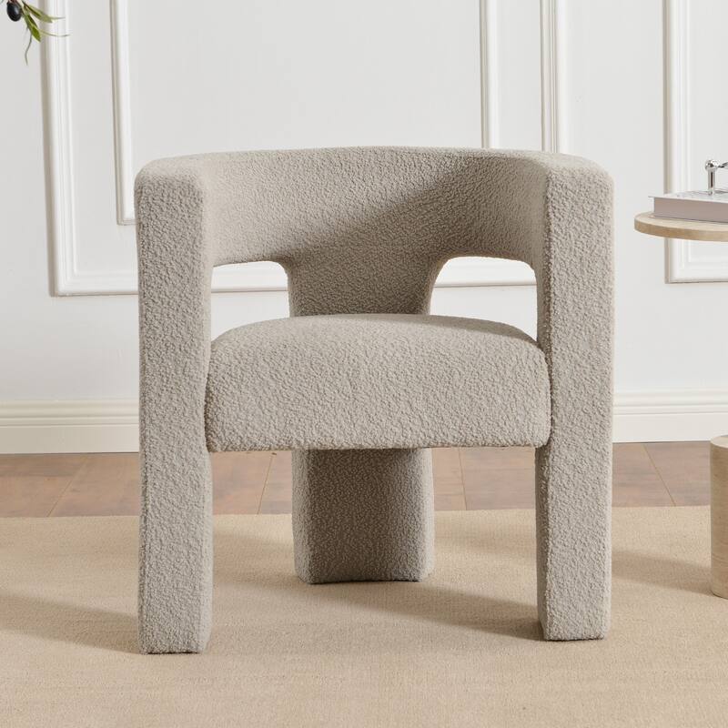 KINWELL 28" Wide Boucle Upholstered Square Armchair - Oatmeal