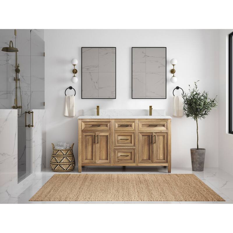 Willow Collections 60 in. W x 22 in. D Santa Monica Teak Double Sink Bathroom Vanity with Countertop