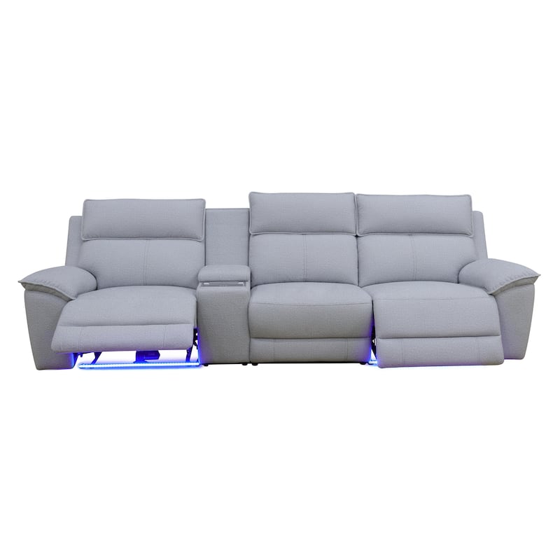 Grey White Lambswool 4-Piece Living Room Recliner Sofa Set