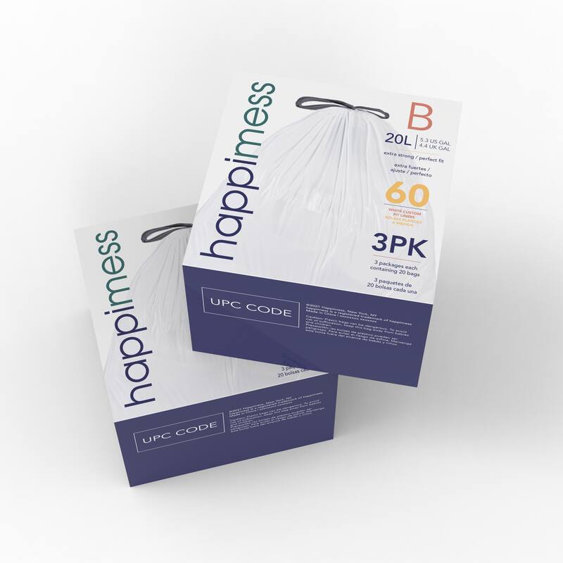 happimess 5.3-Gal (20L) Drawstring Trash Can Liner, Clear (3-Packs, 60Count)