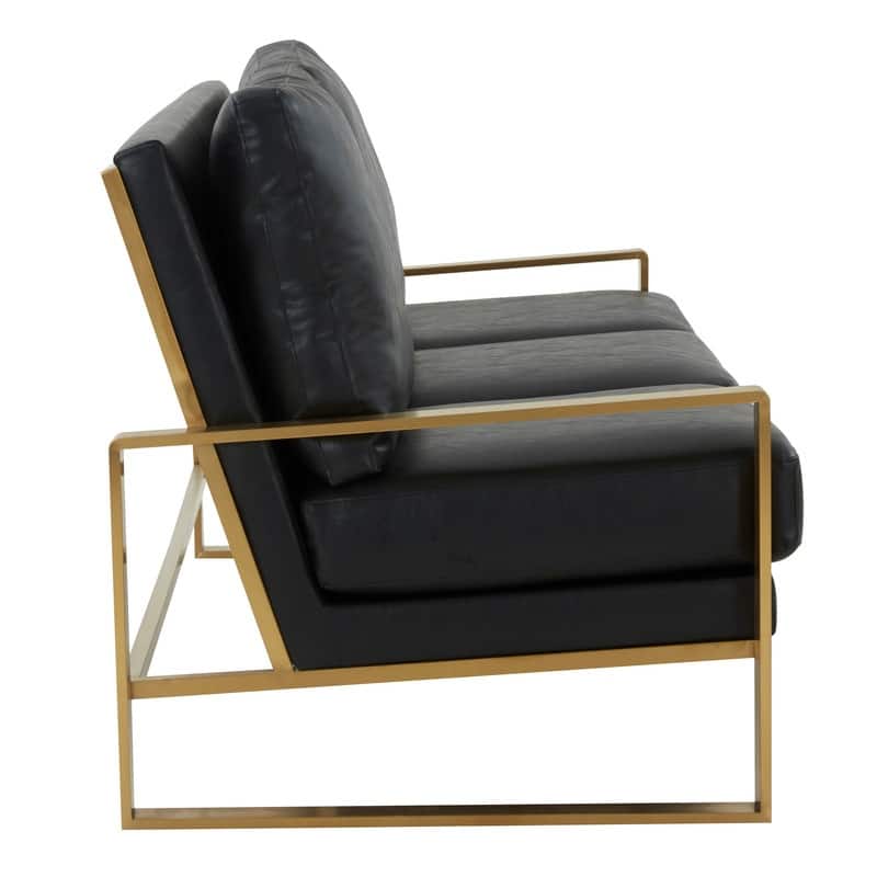Jefferson Modern Leather Upholstered 3 Seater Loveseat Sofa Chair in Brushed Gold Steel Base with Armrest Removable Cushion