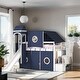preview thumbnail 2 of 18, Playhouse Twin Size Bunk Bed with Slide Pink Tent and Tower, Blue