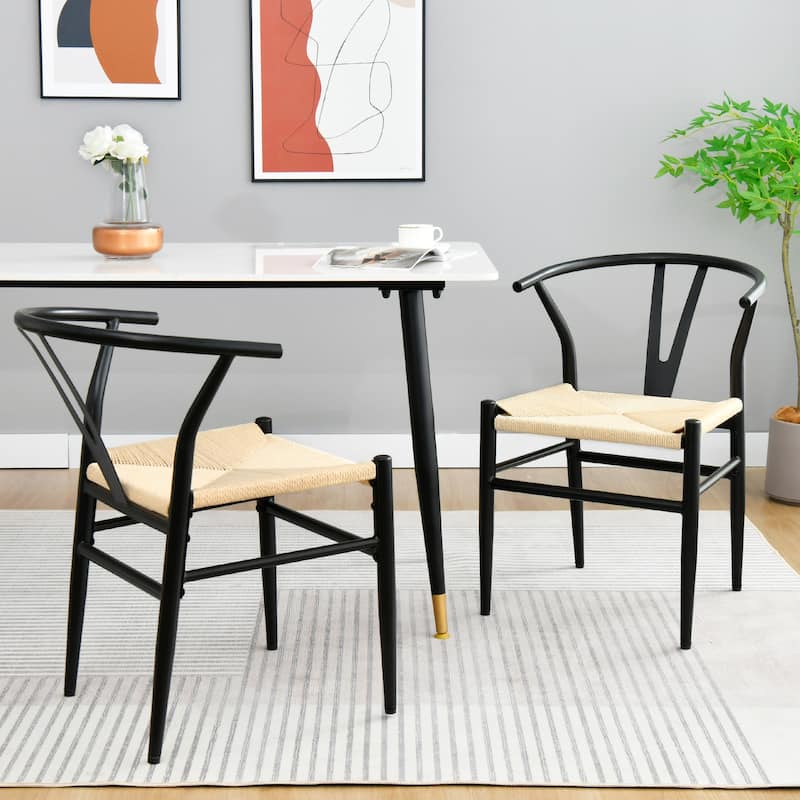 Scandinavian 18" Wide Weave Chairs with Metal Frame - N/A - Set of 2 - Black