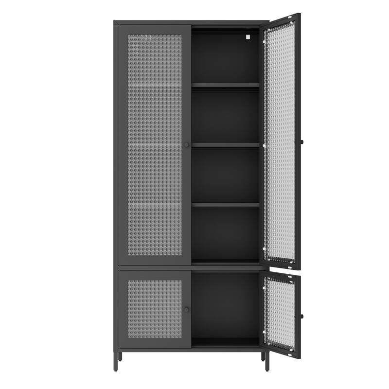 5 Shelves Cabinet Bookcase Freestanding Cabinet for Home Office,Large Metal Storage Cabinet Display Cabinet with 4 Glass Doors