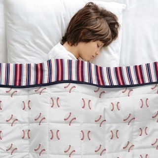 Sweet Jojo Designs Baseball Sports Boy Toddler Weighted Blanket 5lbs for Kids Red White & Blue Stripes for Base Ball Patch Coll.
