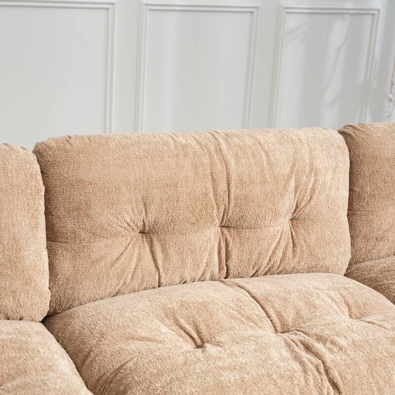 L Shaped 3-seat Sleeper Sofa, Khaki, Deep Seating, for Living Spaces