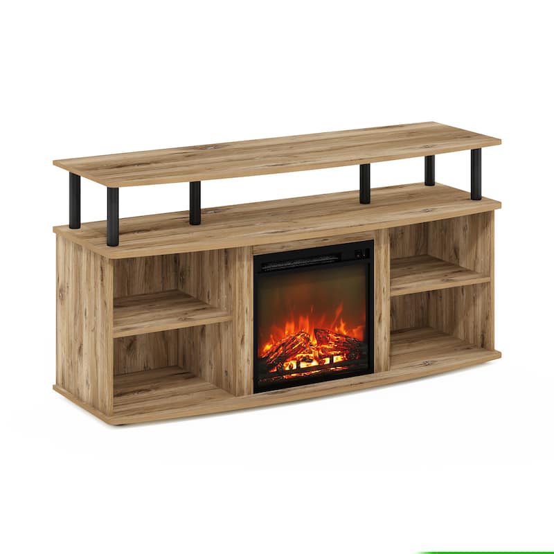 Furinno Jensen Open Shelving Storage Fireplace Entertainment Center for TV up to 55 Inch - Flagstaff Oak/Black