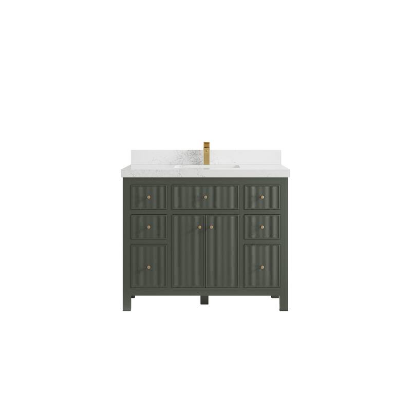 Willow Collections 42 in W x 22 in D Sonoma Free Standing Reeded Single Sink Bathroom Vanity with Countertop - 2" Empira White - Pewter Green