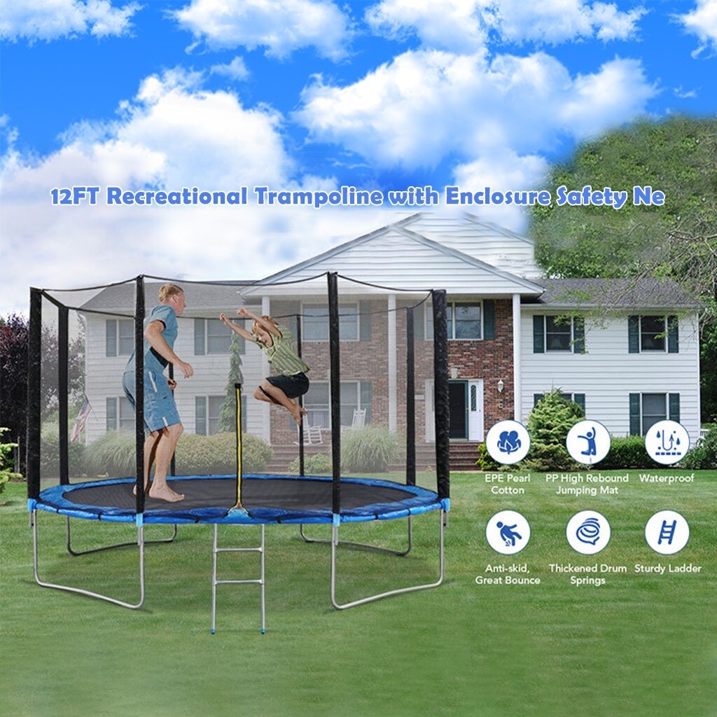 12 Ft Kids Trampoline With Enclosure Net Jumping Mat Overstock 32148581