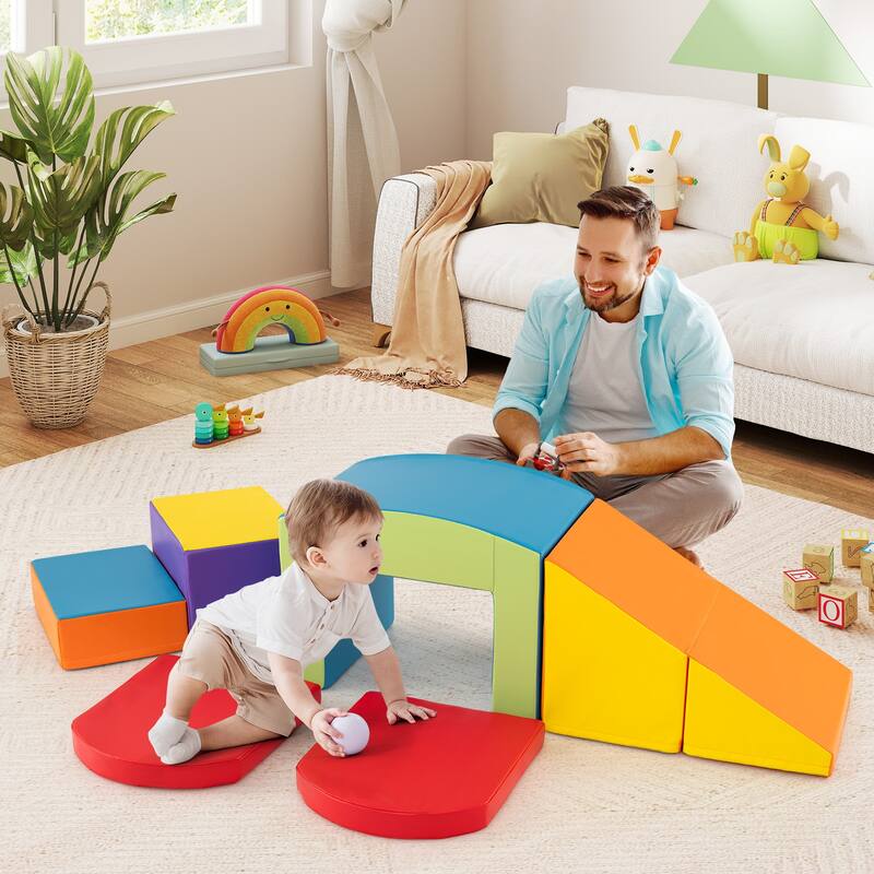Multicolor PU Foam Climbing Blocks 6 Pieces, Safe, Versatile, Educational Playset for Kids, Tunnel - 16" x 12" x 10" (L x W x H)