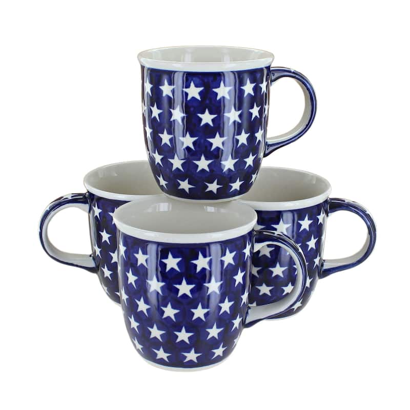 Blue Rose Polish Pottery 1800 Zaklady 4PC Mug Set - Stars