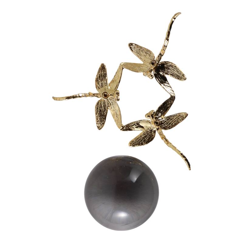 Resin Orb Sculpture Dragonfly Modern Figurine Home Decor - 4" Gold - 8" x 8" x 3.5"