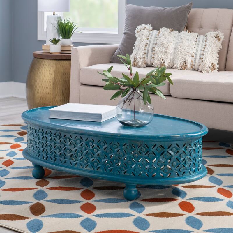 Linon Jennifer Boho Oval Coffee Table