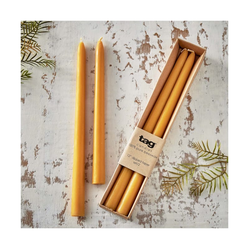 Beeswax 10" Dipped Taper Candles - Honey Yellow, 7 Hour Burn Time, Perfect for Everyday Use, Set of 2
