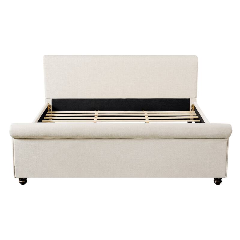 Christopher Knight Home - Modern Linen Upholstered Bed Frame with Solid Wood Legs and a Robust Headboard and Footboard