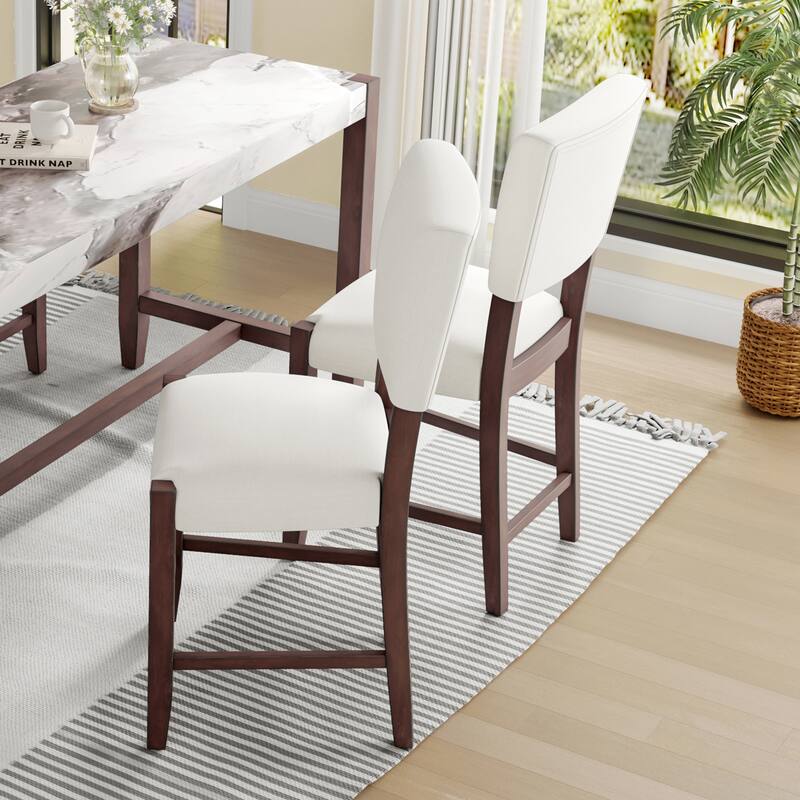 Roomfitters Modern Bar Stools Set of 2, Counter Height Bar Chairs with Back, Linen Upholstered Seats, Solid Wood Legs, Beige