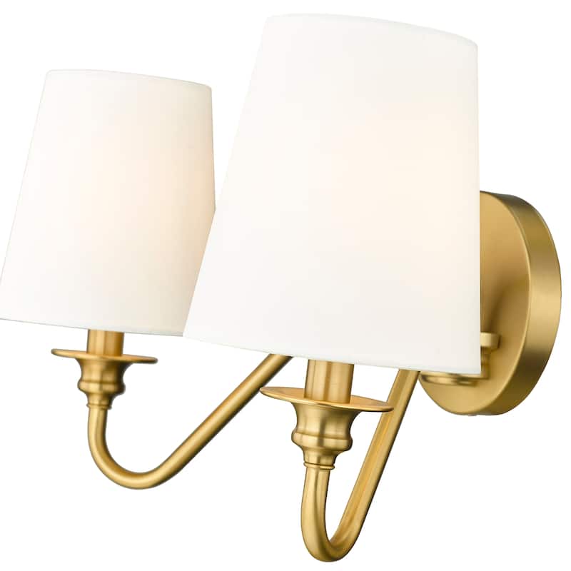 Gianna by Z-Lite 2 Light Wall Sconce in Modern Gold with White Fabric Shade