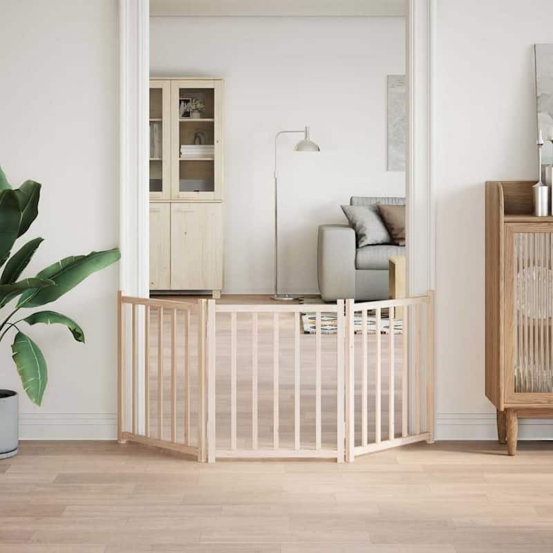 vidaXL Dog Gate Foldable 3 Panels Solid Wood Fir