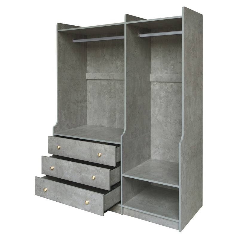 Wooden Open Wardrobe Storage Clothes Storage Cabinet with Dual Hanging Rods and Five Shelves Armoire for Bedroom