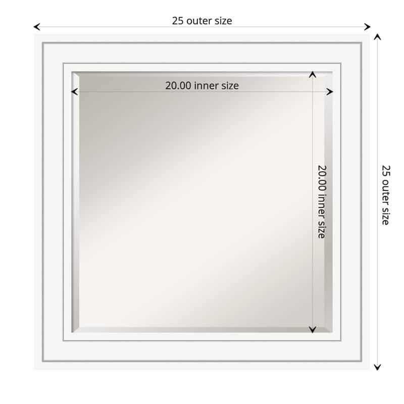 Beveled Wood Bathroom Wall Mirror - Craftsman White Frame - Outer Size: 25 x 25 in