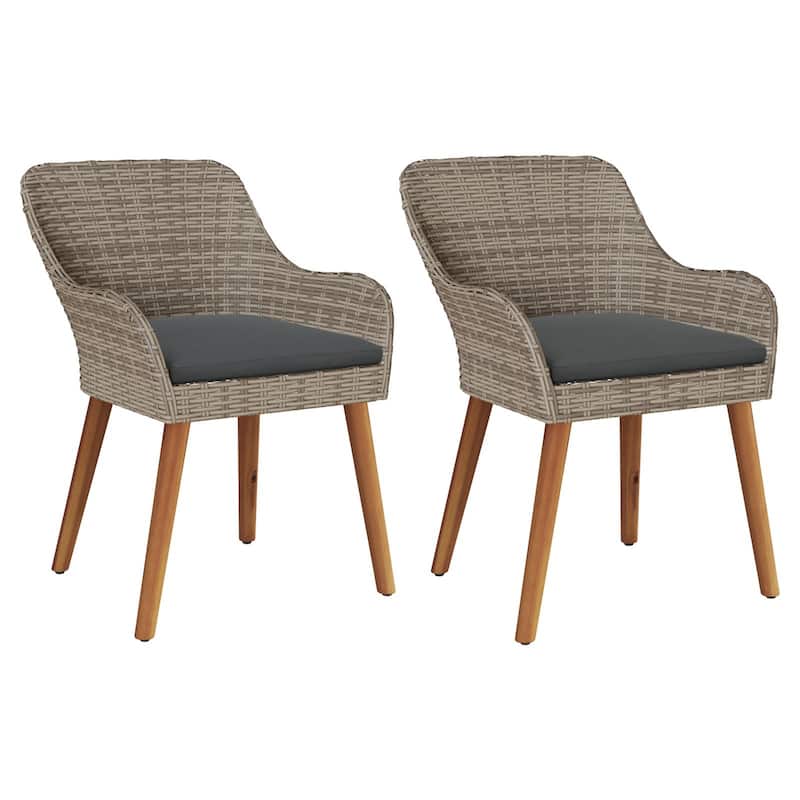 vidaXL Patio Chairs 2 Pcs Patio Wicker Dining Chair with Cushions Poly Rattan - 21.7 x 24.6 x 32.3