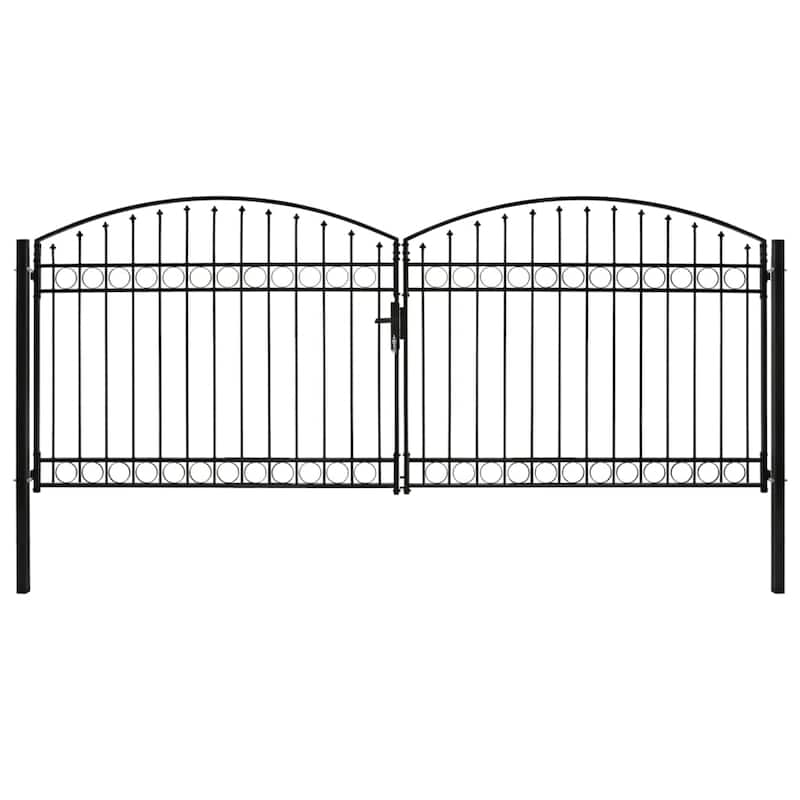 vidaXL Fence Gate Double Door with Arched Top Steel 157.5x68.9" Black - 157.5 x 68.9" - 157.5 x 68.9"