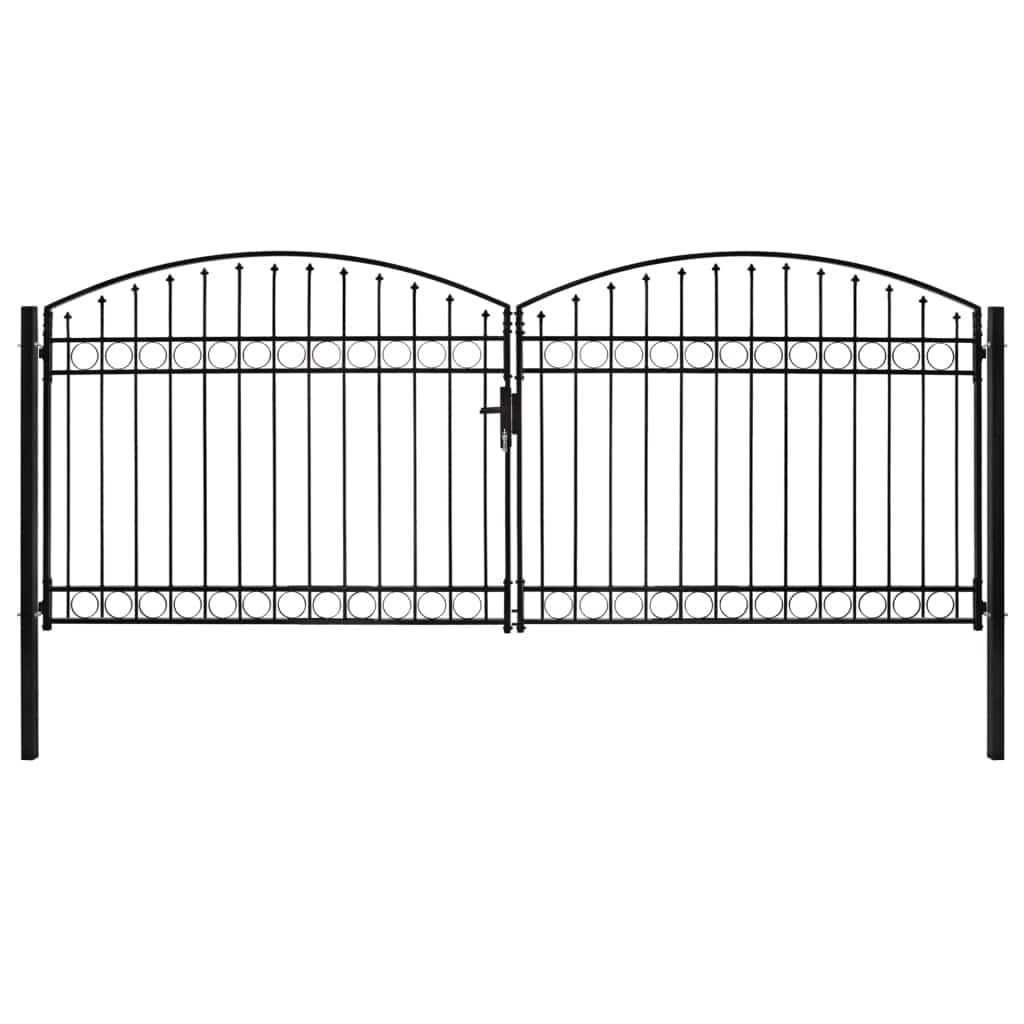 vidaXL Fence Gate Double Door with Arched Top Steel 157.5x68.9" Black - 157.5 x 68.9"
