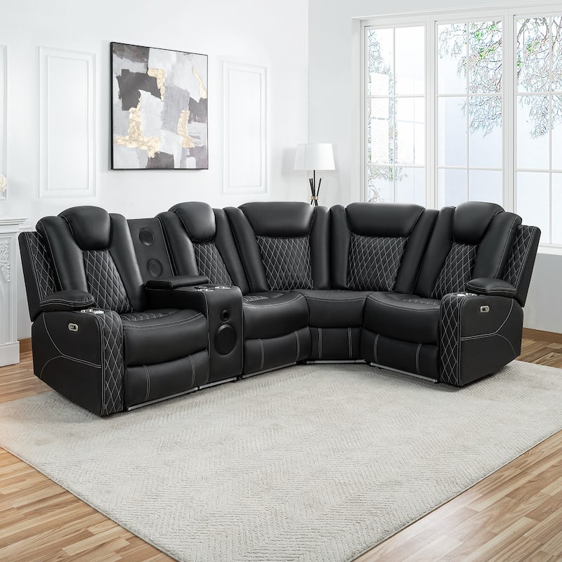 Premium Air Leather Home Theater Loveseat with LED Lights, Recliner with Built-in Speakers & Wireless Charging