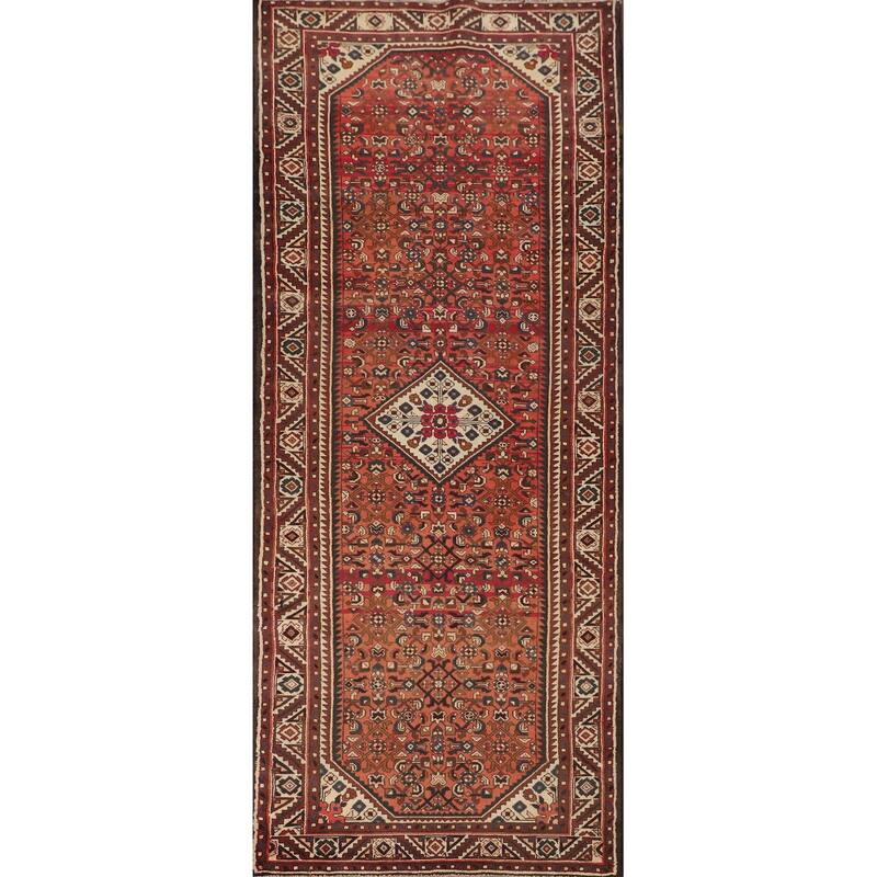 Geometric / Medallion Hamedan Vintage Runner Rug Handmade Wool Carpet - 3'5"x 10'4"