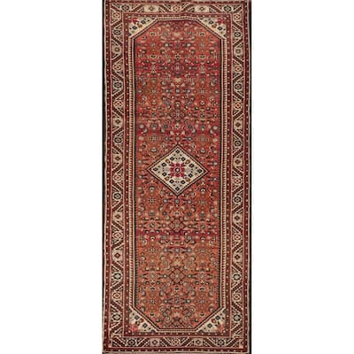 Geometric / Medallion Hamedan Vintage Runner Rug Handmade Wool Carpet - 3'5"x 10'4"