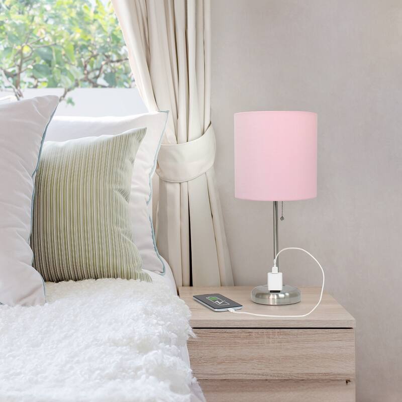 Stick Table Lamps with Drum Shade - 19.5" - Silver and Pink