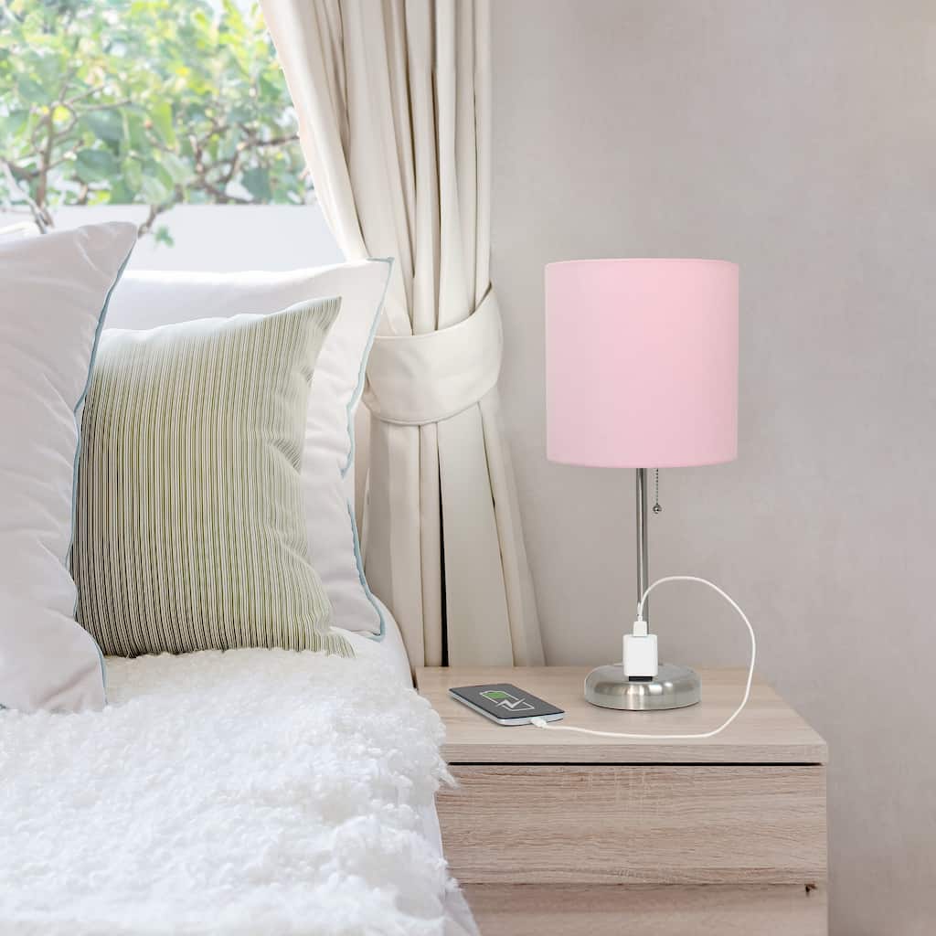 Stick Table Lamps with Drum Shade - 19.5" - Silver and Pink