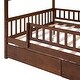 preview thumbnail 11 of 13, Walnut Full Size Wooden House Bed with Two Drawers and Fence for Boys, Girls and Bedroom