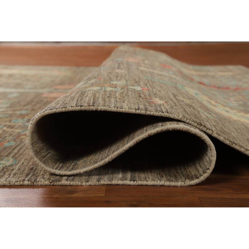 Hand Knotted Oriental 100% Wool Carpet Transitional Floral Brown Oushak Area Rug - 8' 11'' X 6' 1''