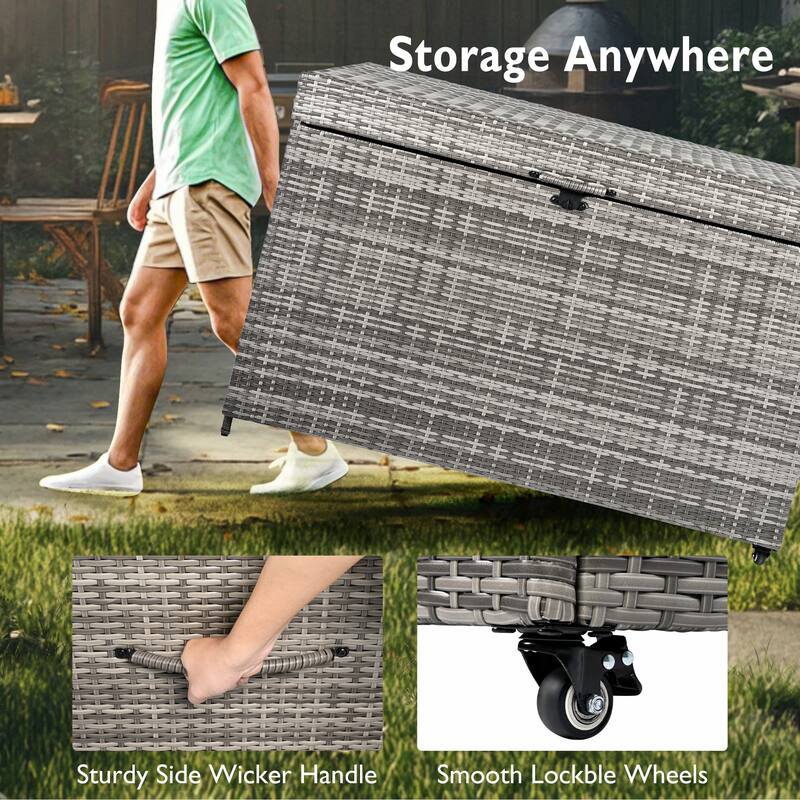 All-Weather Outdoor 230 Gallon Storage Box with Wheels, Rattan Storage Bin