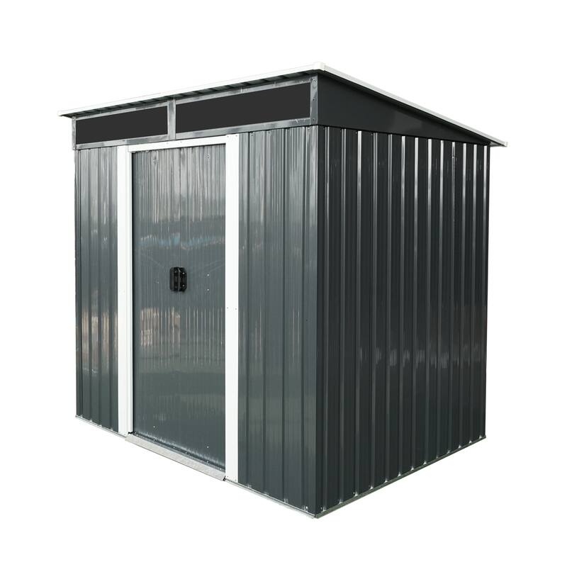 6ft x 5ft Outdoor Metal Storage shed with Lockable Sliding Doors and Transparent plate for Garden, Lawn