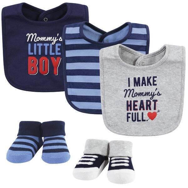 slide 1 of 1, Hudson Baby Infant Boy Cotton Bib and Sock Set, Mommys Little Boy, 0-9 Months - Mommys Little Boy - One Size One Size - Mommys Little Boy