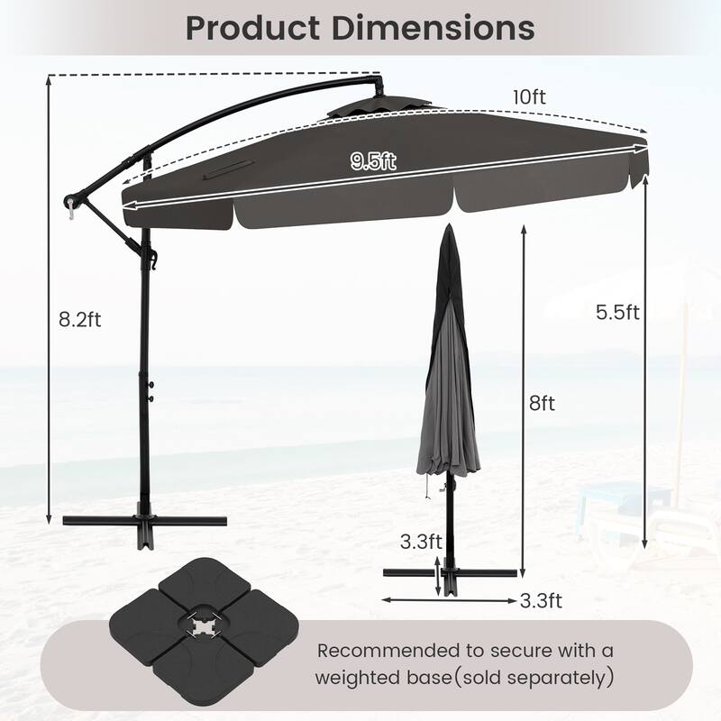 Gymax 10FT Offset Hanging Umbrella Patio Cantilever Umbrella w/ Easy