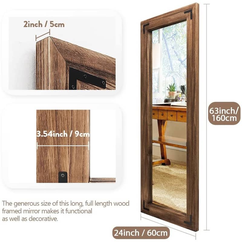 Farmhouse Rustic Wooden Framed Full Length Floor Mirror - 65"x24"