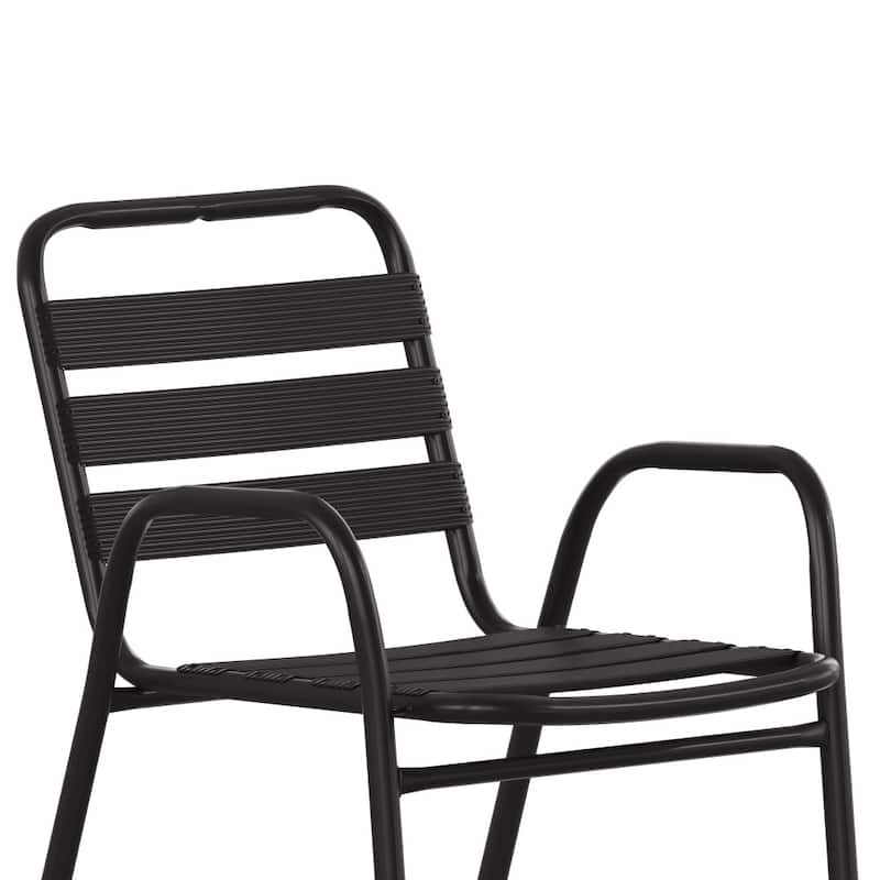 Commercial Indoor-Outdoor Restaurant Stack Chair with Slat Back and Arms