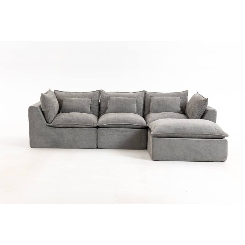 Oversized Modular Sectional Sofa, Comfy Velvet Deep Seat Cloud Couch, 3 Seat Sofa with Ottoman for Living Room, Apartment