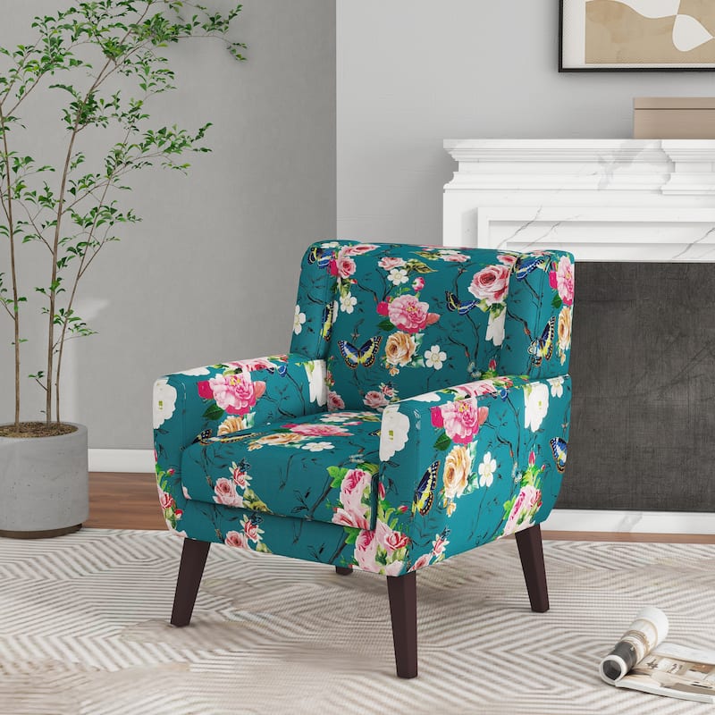 Modern Upholstered Faux Leather Tufted Armchair Linen Accent Chairs - 1-piece Chair - Pattern Blue/Linen