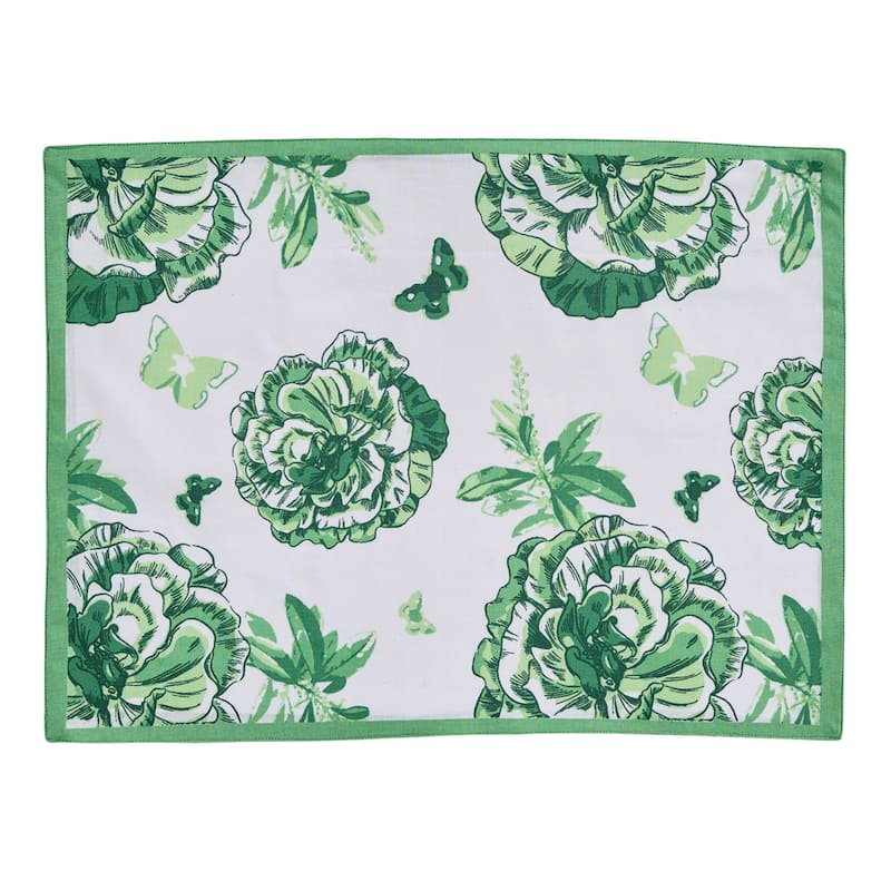 Patricia Heaton Home Green Florals And Flitters Reversible Placemat Set of 4 - 19 x 14 x 0.1