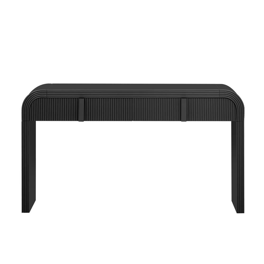 Modern 55 Inch Console Table with 2 Storage Drawers, Fluted Entryway Table Living Room Sofa Table with Rounded Silhouette