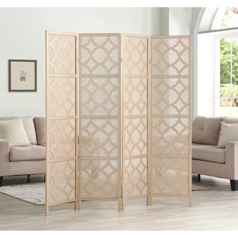 Roundhill Furniture Quatrefoil Infused Diamond Design 4-panel Room Divider - Gold
