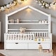 preview thumbnail 1 of 31, Modern Twin Size Wooden House Bed Kids Bed with 2 Drawers and Storage Shelf,Playhouse Design