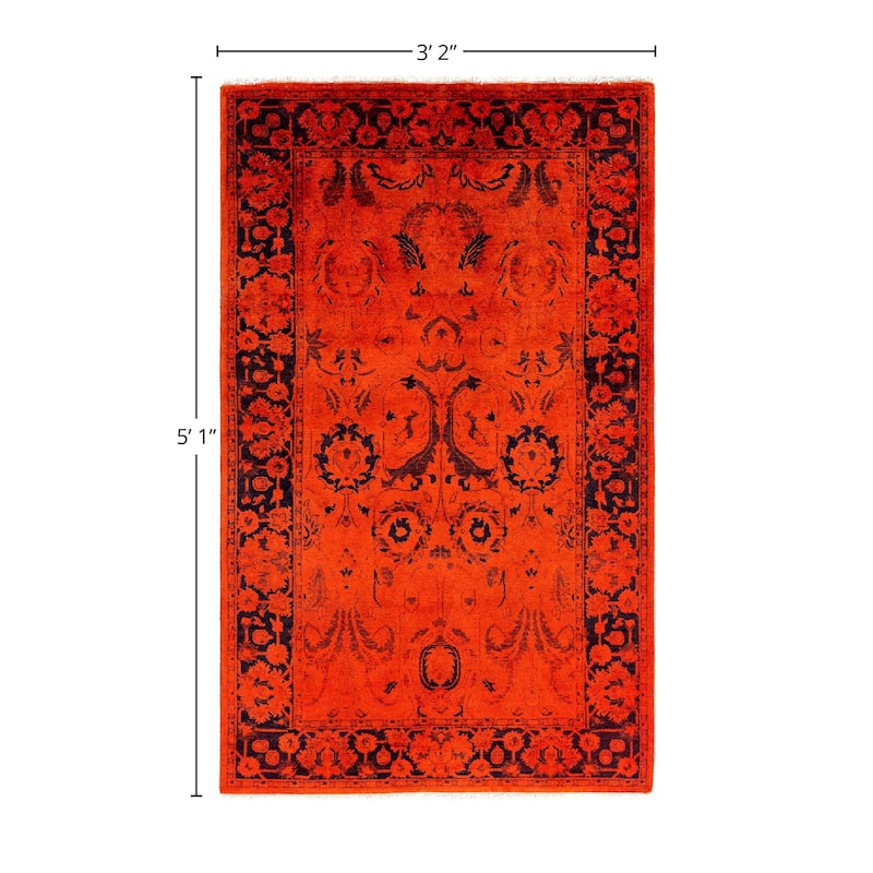 Overdyed, One-of-a-Kind Hand-Knotted Area Rug - Orange - 3' 2" x 5' 1"